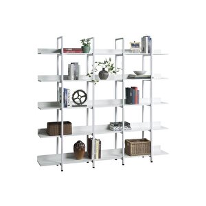 Stapulae 5 Katlı Metal Ayak Beyaz Ahşap Tabla Çok Amaçlı Kitaplık Duvar Kenar Raf Dekoratif Kitaplık