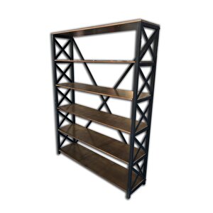 Kitaplık 13725 Metal Çapraz Yan Model Mdf Torna Raf Parlak Si̇yah Demonte El Yapım