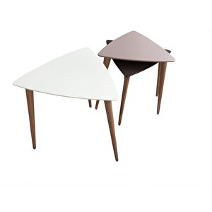 Zigon Sehpa 13667 Ahşap Kayın Retro Konik Ayak Model Tabla Beyaz-mor Siyah El Yapı 13667