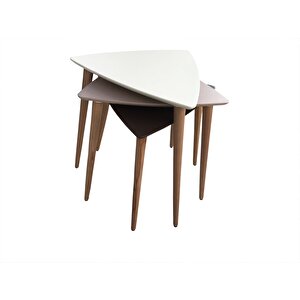 Zigon Sehpa 13667 Ahşap Kayın Retro Konik Ayak Model Tabla Beyaz-mor Siyah El Yapı 13667