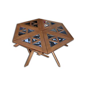 Orta Sehpa-zigon 13668 Yonca Model Geometrik Ceviz Kayın Retro Mdf Tabla El Yapım