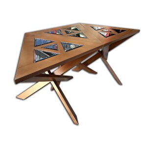 Orta Sehpa-zigon 13668 Yonca Model Geometrik Ceviz Kayın Retro Mdf Tabla El Yapım