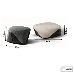 Reinhart Metal Tablalı 2'li Keten Ev Içi Puf Oturak Dekoratif Puf Bench