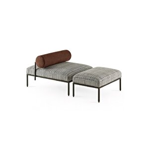 Persae 2'li Metal Ayak Dekoratif Puf Bench Silindir Yastıklı Oturma Bankı Makyaj Koltuğu