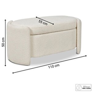 Armidat Kırık Beyaz Teddy Kumaş Dolaplı Puf Bench Orta Sehpa Orta Masa Oval Görünüm Salon İçi Oturak