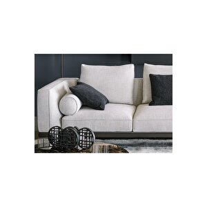 Straniero Modern Tasarım 3 Lü Koltuk Salon İçi Oturma Grubu Bej Salon Metal Ayaklı Koltuk Takımı