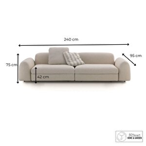 Parlex-d Modern 3lü Koltuk Teddy Krem Metal Ayak Oturma Odası Rahat Pofuduk Koltuk Minderli Kanepe