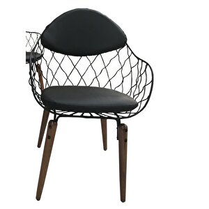 Sandalye 13716 Tel Model Metal Tel Sırt Kayın Retro Parlak Ceviz Suni Deri Döşeme