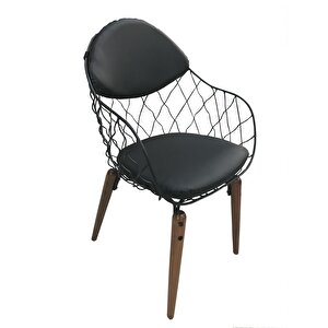 Sandalye 13716 Tel Model Metal Tel Sırt Kayın Retro Parlak Ceviz Suni Deri Döşeme