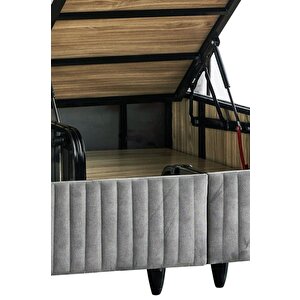 Hades Lüks Baza Ve Başlık Seti 200x200 Cm Çift Kişilik Baza Ve Başlık Takımı Koyu Gri Özel Kumaş