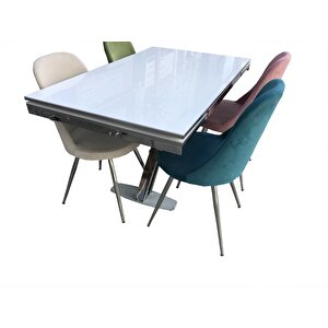 Masa-sandalye 13660 Gonca Model Takımı Metal Ni̇kelaj Çeli̇k Glosspan Tabla El Yapı
