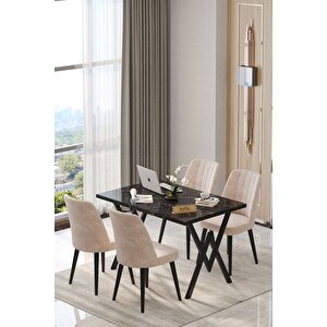 Will Siyah 70x120 Sabit Mutfak Masası Yemek Masası Masa Sandalye Takımı 4 Cappucino Sandalye Cappucino