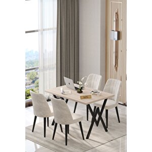 Will Soho 70x120 Sabit Mutfak Masası Yemek Masası Masa Sandalye Takımı 4 Krem Sandalye