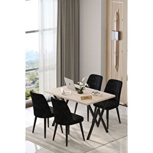 Will Soho 70x120 Sabit Mutfak Masası Yemek Masası Masa Sandalye Takımı 4 Siyah Sandalye