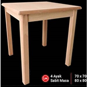 Masa 13597 Kare Model Kayın Kaplama Tabla Torna Sabit Ayak Ham Cafe  El Yapım
