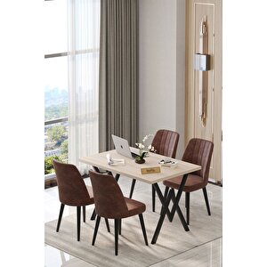 Will Soho 70x120 Sabit Mutfak Masası Yemek Masası Masa Sandalye Takımı 4 Kahverengi Sandalye Acı Kahve