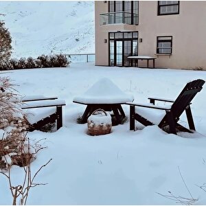 Ekopark Modern Ahşap Oval Adirondack Balkon, Bahçe Koltuğu Ceviz-Ceviz