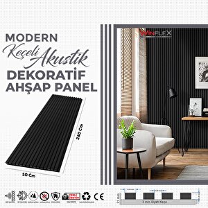 Keçeli̇ Dekorati̇f Akusti̇k Ahşap Panel – Si̇yah Renk 50x240 cm