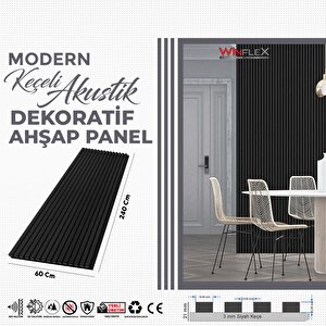 Keçeli̇ Dekorati̇f Akusti̇k Ahşap Panel – Si̇yah Renk 60x240 cm