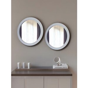 Dfn Wood Beyaz Moderna Yuvarlak Duvar Salon Banyo Aynası 40,50 Cm 50x50 cm