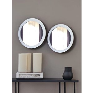 Dfn Wood Beyaz Moderna 50,60 Cm Yuvarlak Duvar Salon Banyo Aynası 60x60 cm