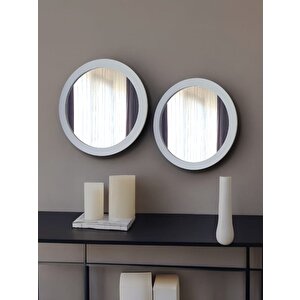 Dfn Wood Beyaz Moderna Yuvarlak Duvar Salon Banyo Aynası 50,60 Cm