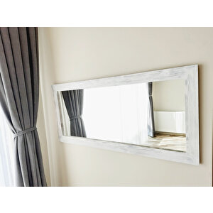 Dfn Wood Masif Ahşap Dikdörtgen Beyaz Dekoratif Duvar Salon Ofis Aynası 170x70 Cm
