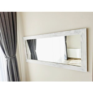 Dfn Wood Masif Ahşap 170x60 Cm Dikdörtgen Beyaz Dekoratif Duvar Salon Ofis Aynası 170x60 cm