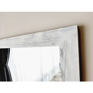 Dfn Wood Masif Ahşap 170x60 Cm Dikdörtgen Beyaz Dekoratif Duvar Salon Ofis Aynası 170x60 cm