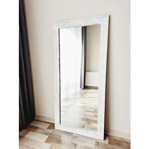 Dfn Wood Masif Ahşap 160x70 Cm Dikdörtgen Beyaz Dekoratif Duvar Salon Ofis Aynası 160x70 cm