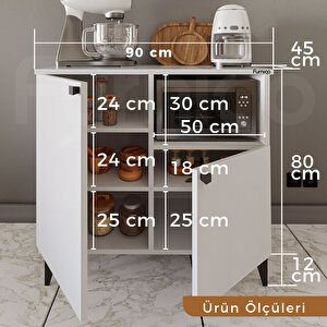 Furniqo Kk-1 Kahve Köşesi Çok Amaçlı Mutfak Dolabı, Mikrodalga Fırın Dolabı, Mutfak Bangosu, 2 Kapaklı Beyaz Dolap