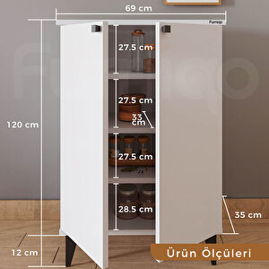 Furniqo Cd-1 Çok Amaçlı Dolap, Kiler Dolabı, Banyo Dolabı, Erzak Dolabı, Mutfak Dolabı, 2 Kapaklı 4 Bölmeli Beyaz Dolap
