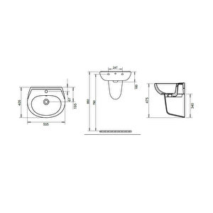 Oval 40x50  Lavabo, Yarım Ayak