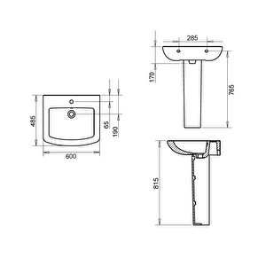 Plaza Lavabo 60 Cm 	plz 1701, Kolon Ayak (tam Ayak) Plz 1702