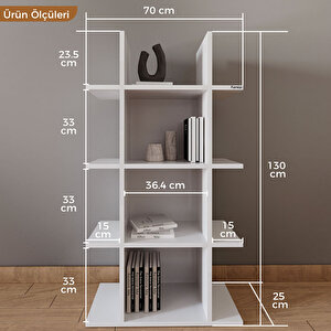 Furniqo Kt-1 Dekoratif Kitaplık, Raf Düzenleyici, Kitap Rafı, Beyaz 70x25x130 Cm Kitaplık