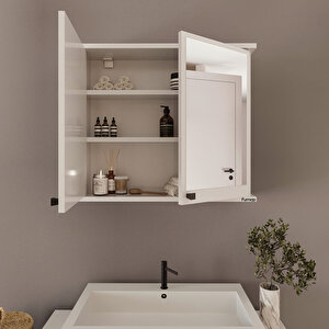 Ad-1 Lavabo Üstü Aynalı Banyo Dolabı, İki Kapaklı Aynalı Dolap, Beyaz Banyo Dolabı