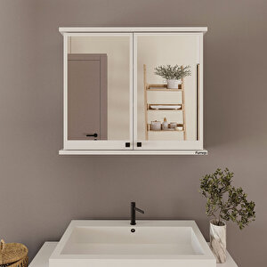 Ad-1 Lavabo Üstü Aynalı Banyo Dolabı, İki Kapaklı Aynalı Dolap, Beyaz Banyo Dolabı