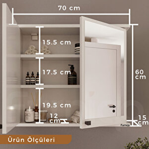 Ad-1 Lavabo Üstü Aynalı Banyo Dolabı, İki Kapaklı Aynalı Dolap, Beyaz Banyo Dolabı