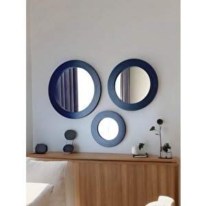 Dfn Wood Siyah  Moderna 30,40,50 Cm 3 Lü Yuvarlak Duvar Salon Banyo Aynası