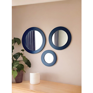 Dfn Wood Siyah  Moderna 30,40,50 Cm 3 Lü Yuvarlak Duvar Salon Banyo Aynası