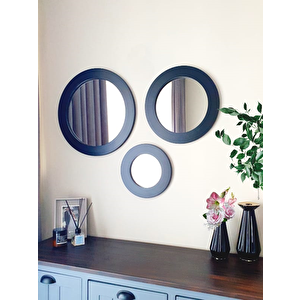 Dfn Wood Siyah  Moderna 30,40,50 Cm 3 Lü Yuvarlak Duvar Salon Banyo Aynası