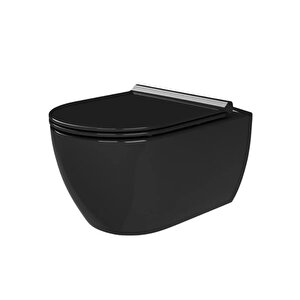 City Kanalsız Mat Siyah Asma Klozet Set002073, Turkuaz City Mat Siyah Yavaş Kapak