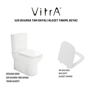S20 Duvara Tam Dayalı Klozet 5512l003-0092, Vitra S20 Soft Klozet Kapağı 147-003-909