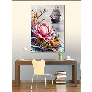 Kanvas Tablo Çiçekler Ve Yelkenli Gemi 70x100 cm