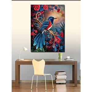 Kanvas Tablo Kırmızı Mavi Kuş Ve Çiçekler 100x140 cm