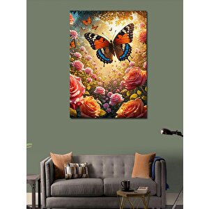 Kanvas Tablo Kelebek Ve Çiçekler 70x100 cm