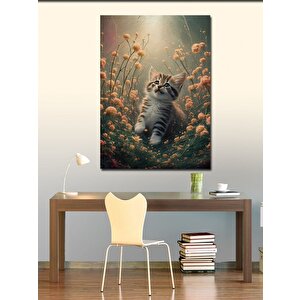 Kanvas Tablo Yavru Kedi Ve Çiçekler 70x100 cm