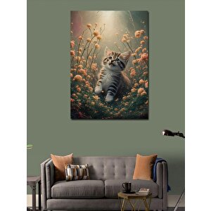 Kanvas Tablo Yavru Kedi Ve Çiçekler 70x100 cm