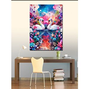 Kanvas Tablo Beyaz Kuğular Ve Çiçekler 70x100 cm