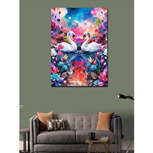 Kanvas Tablo Beyaz Kuğular Ve Çiçekler 70x100 cm